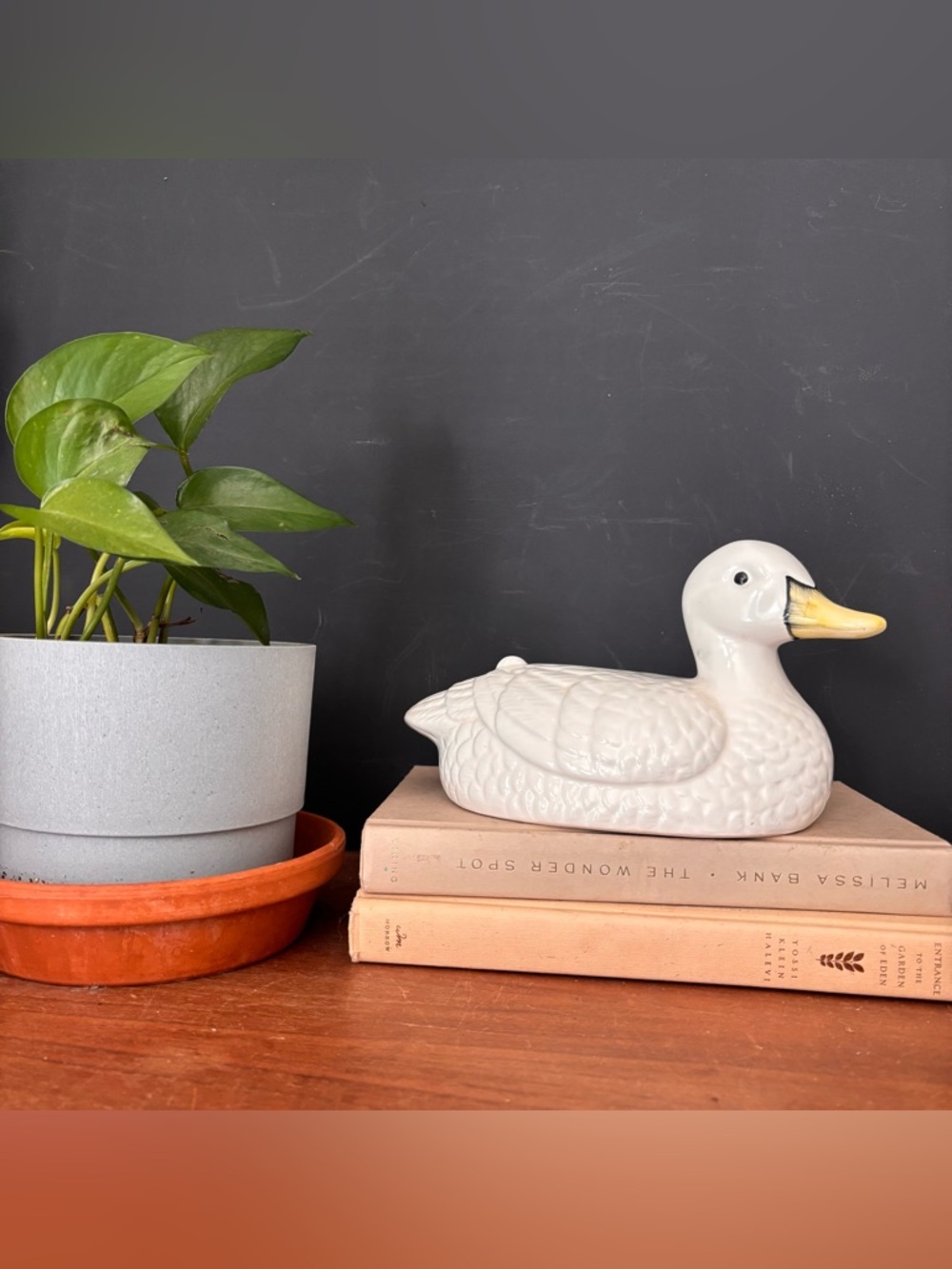 Vintage White Ceramic Duck Figurine with Yellow Beak